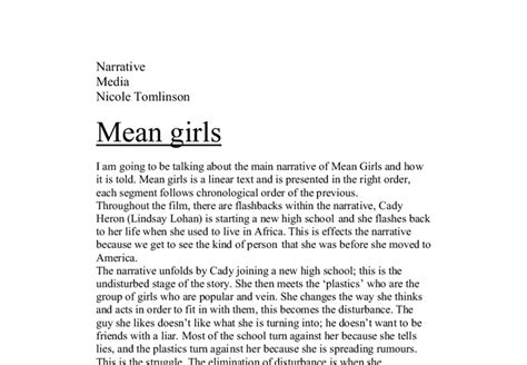The format of a narrative essay is almost similar to a general essay format: Mean Girls Narrative Essay - A-Level Media Studies ...