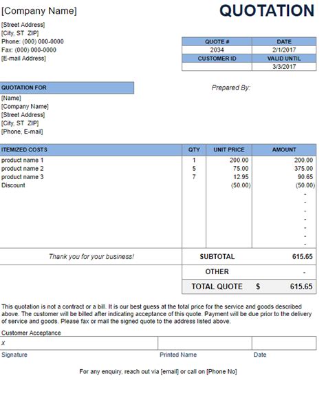 Free Quotation Templates Word Excel Pdf Quote Format