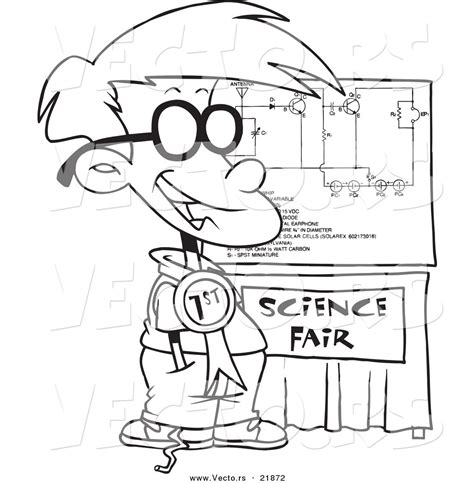 Vector Of A Cartoon Science Fair Boy Outlined Coloring Page By Ron