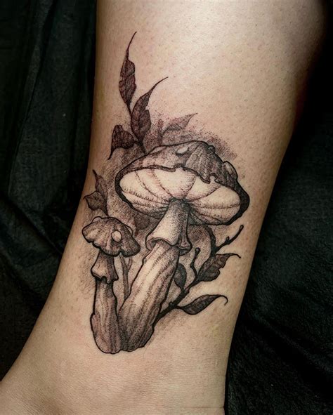Jamiefreehand Mushrooms Blackwork Illustrative Tattoo Fantasy Art Dark