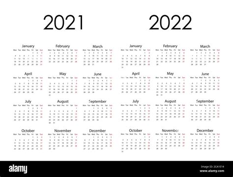 Ilustracion De Calendario 2020 2021 Y 2022 La Semana Comienza El Images
