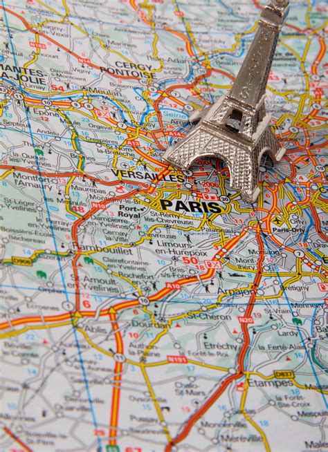 Eiffel Tower On A Map Of Paris Stock Photo Image Of