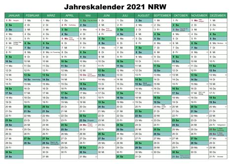 Kostenloser jahreskalender für das jahr 2021 zum ausdrucken (pdf), inklusive brückentage. Kostenlos Jahreskalender 2021 NRW Zum Ausdrucken | The ...