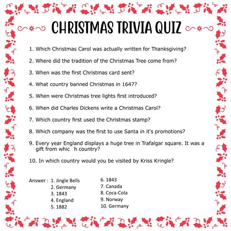 Free Printable Christmas Trivia Questions And Answers