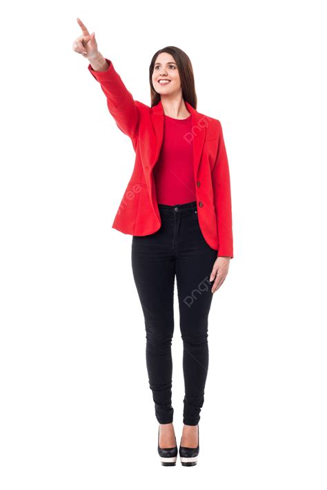 Confident Corporate Lady Pointing At Something Gorgeous Indicating