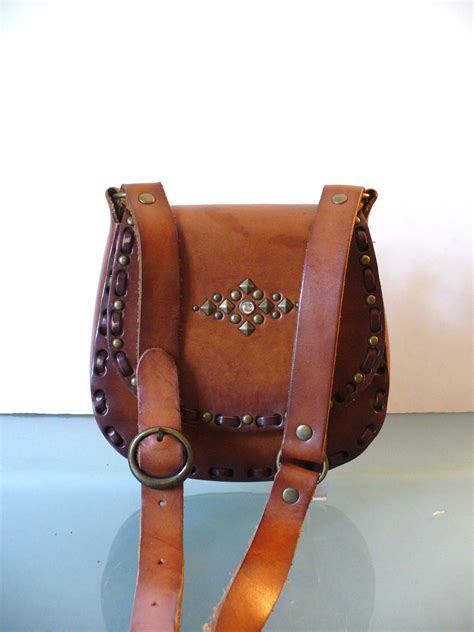 Vintage Bohemian Studded Heavy Leather Shoulder Bag Etsy Vintage