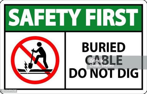 Safety First Sign Buried Cable Jangan Menggali Pada Latar Belakang