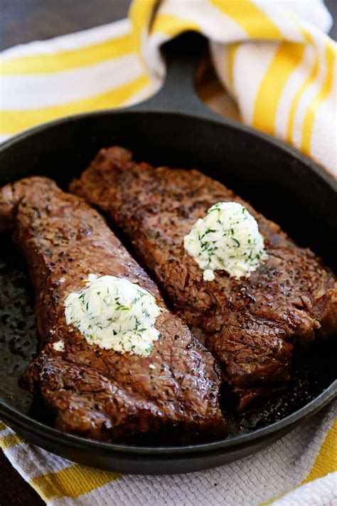 Skillet Steaks With Gorgonzola Herb Butter Recipe Strip Steak