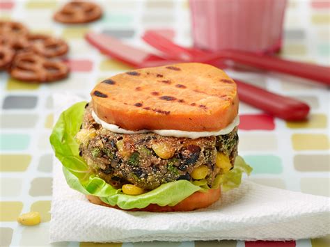 Black Bean And Corn Veggie Burger With Sweet Potato Bun Recipe From