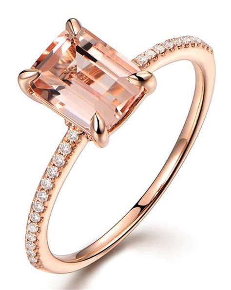 18k solid gold | 0.5 carat diamond diamond parameters: 1 Carat Morganite and Round cut Diamond Engagement Ring in ...