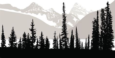 A Vector Silhouette Illustration Of A Tree Line Of Dense Forest Pine