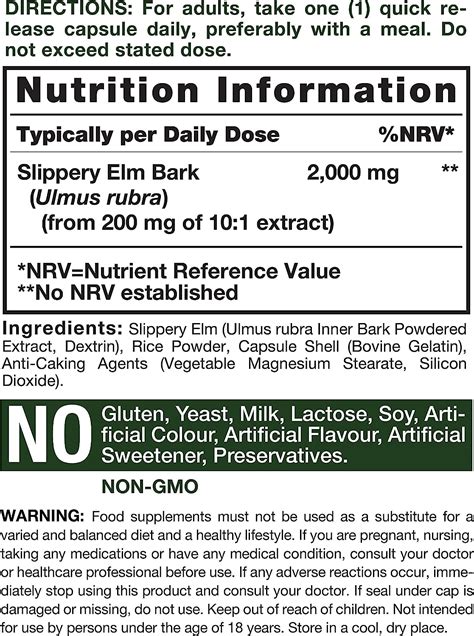 Slippery Elm Bark 2000mg 200 Capsules Rapid Release Caps And Quality Assured Product Non Gmo