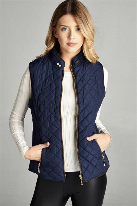 Navy Quilted Vest Quilted Vest Fashion Clothes Women Quilted Puffer