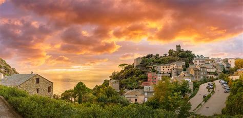 Landscape With Nonza Village At Sunset Corsica Stock Photo Image Of