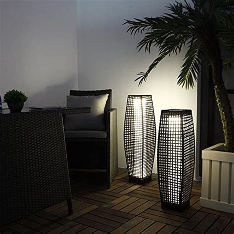 Bright Outdoor Floor Lamp Large Sized Solar Powered Light Rattan For
