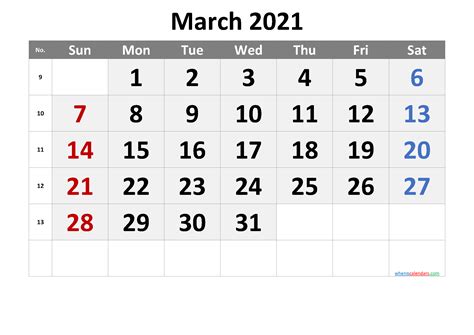 Free Printable March 2021 Calendar Premium