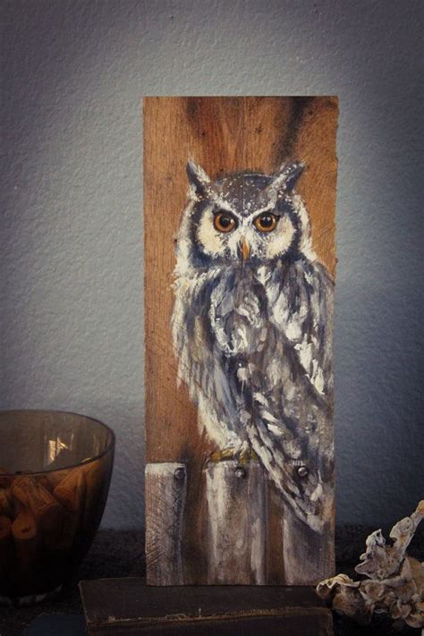 Owl Painting Upcycled Wood Boho Art Woodland Owls Boho Art Deep