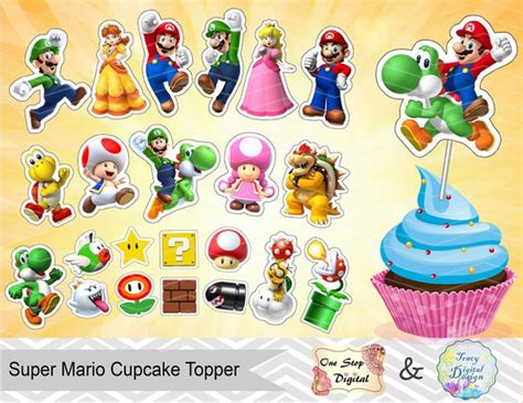 Printable Super Mario Cupcake Toppers Digital Super Mario Etsy