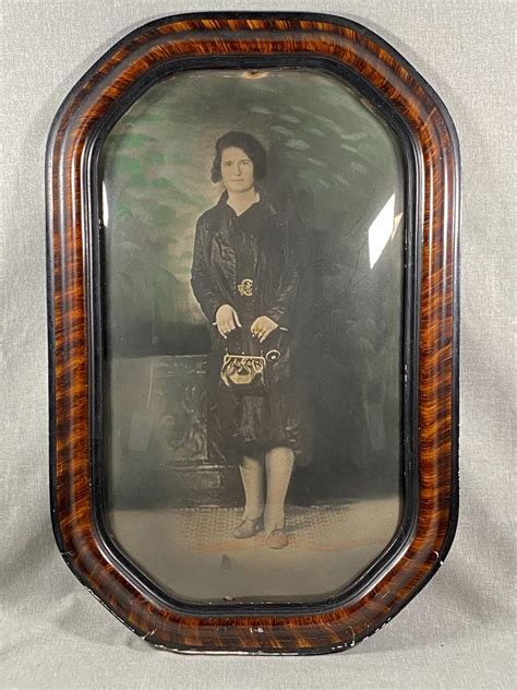 Antique Framed Photo Of A Woman Bubble Glass Frame Early 1900s