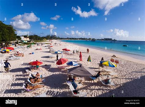 People Relaxing At Beach Bridgetown Barbados Caribbean Stock Photo