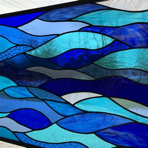 Large Stained Glass Ocean Waves 172wv 18 X 24 Etsy