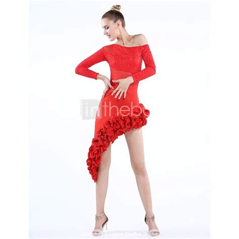Latin Dance Top Draping Womens Training Performance Long Sleeve Lace Tulle 2023 Us 7799