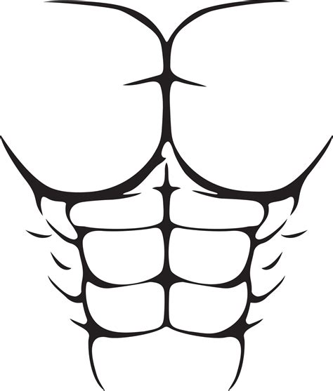 Six Pack Fake Abs Muscular Body Black And White Abdominal Muscles Vector Illustration