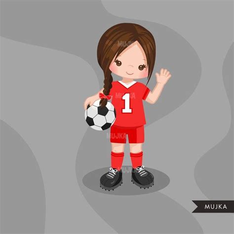 Soccer Clipart Girl In Red And White Jersey In 2021 Sports Graphics