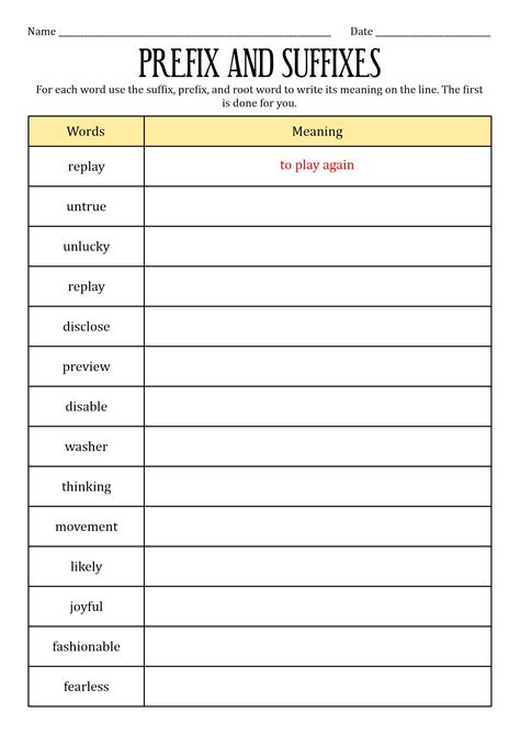 Prefix Suffix Worksheet For Grade 5