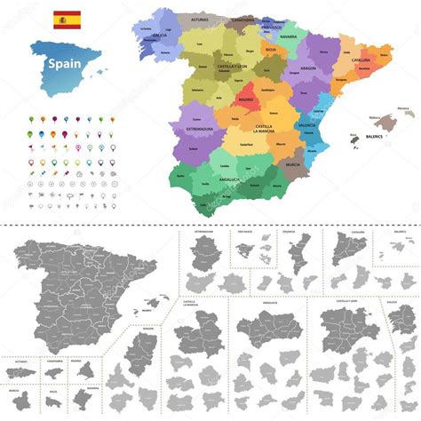 Mapa De Espanha Colorido Por Comunidades Autónomas Com Divisões