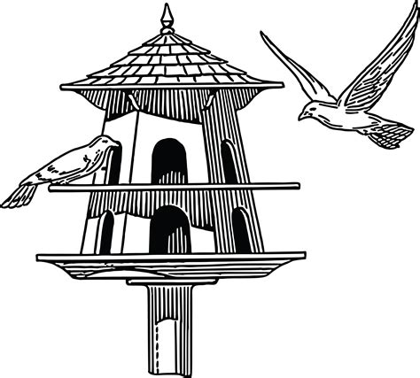 Free Clipart Of A Black And White Bird Feeder House