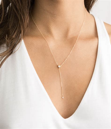 Gold Y Necklace Diamond Dainty Lariat Necklace With Cz Dainty Gift