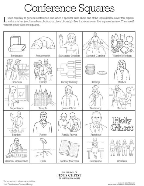 Printable General Conference Bingo