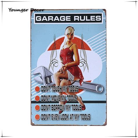 Buy My Garage Rules With Pin Up Girl Metal Sign Dont Touch My Tools Wall Decor
