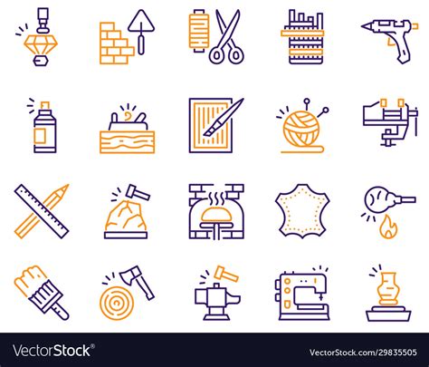 Craft And Handmade Color Icon Set Hobbies Work Vector Image