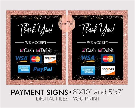 Payment Sign Printable Payment Method Sign Credit Card Sign Etsy
