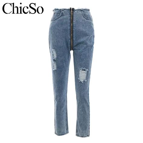 missychilli sexy long back zipper jeans women ripped high waist jeans denim pants autumn winter