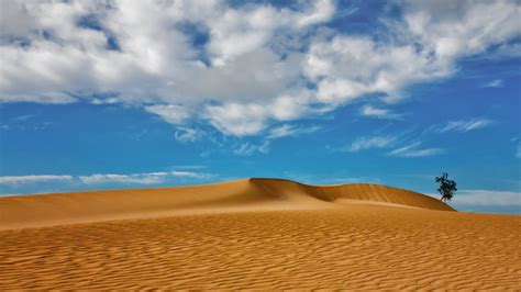 Desert Landscape Dune Sand Clouds Canary Islands