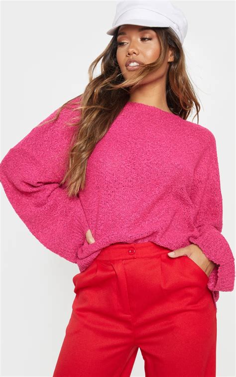 Hot Pink Oversized Fluffy Knit Jumper Prettylittlething Aus