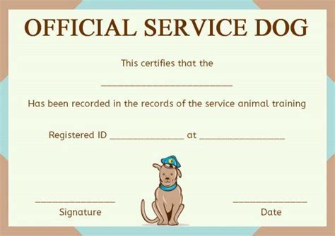 Service Dog Certificate Template 1 Templates Example Templates