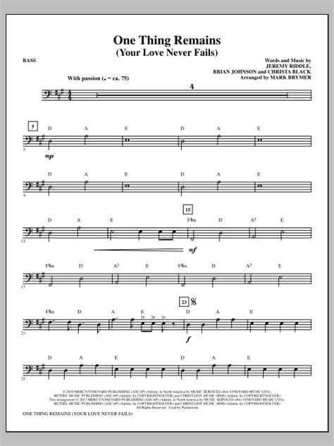 One Thing Remains Your Love Never Fails Bass Sheet Music Direct