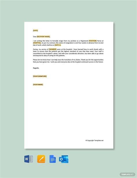 Nurse Resignation Letter Templates Documents Design Free Download