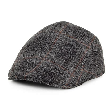 Crambes Hats Daily Harris Tweed Ascot Flat Cap Grey Multi Village Hats
