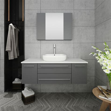 Wall mounted vanities allow for more air flow and create the illusion of space so your bathroom feels lighter and more expansive. Fresca Lucera 48" Wall Hung Vessel Sink Single Bathroom Vanity | Wayfair