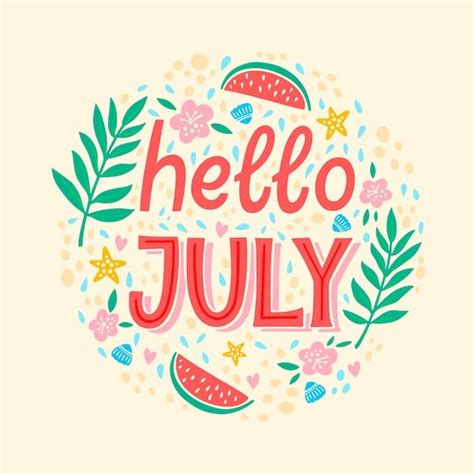 Free Vector Hand Drawn Hello July Lettering Hello July Vector Free