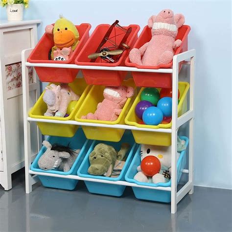 Biehol Toy Organizer Solid Wood Toy Rack Kids Toy Storage