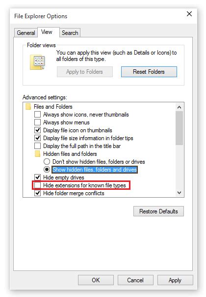Show And Hide File Extensions In Windows 10