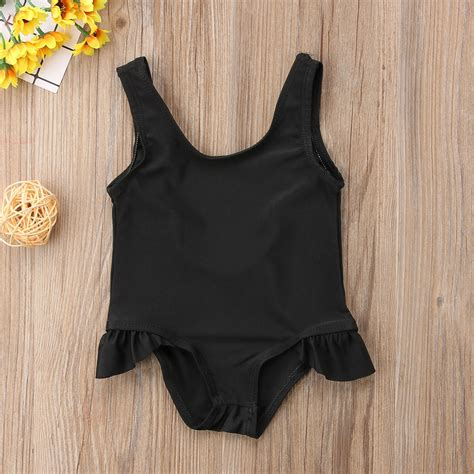 Hot Newborn Baby Girl Summer Swimsuit Solid Color Black Backless Ruffle