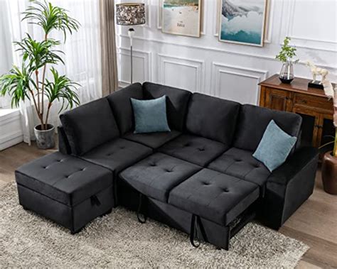 Merax 86 Velvet Reversible Sectional Couch With Pull Out