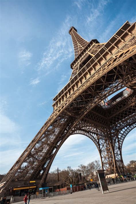 Wide Shot Of Eiffel Tower With Blue Sky Paris France Stock Image